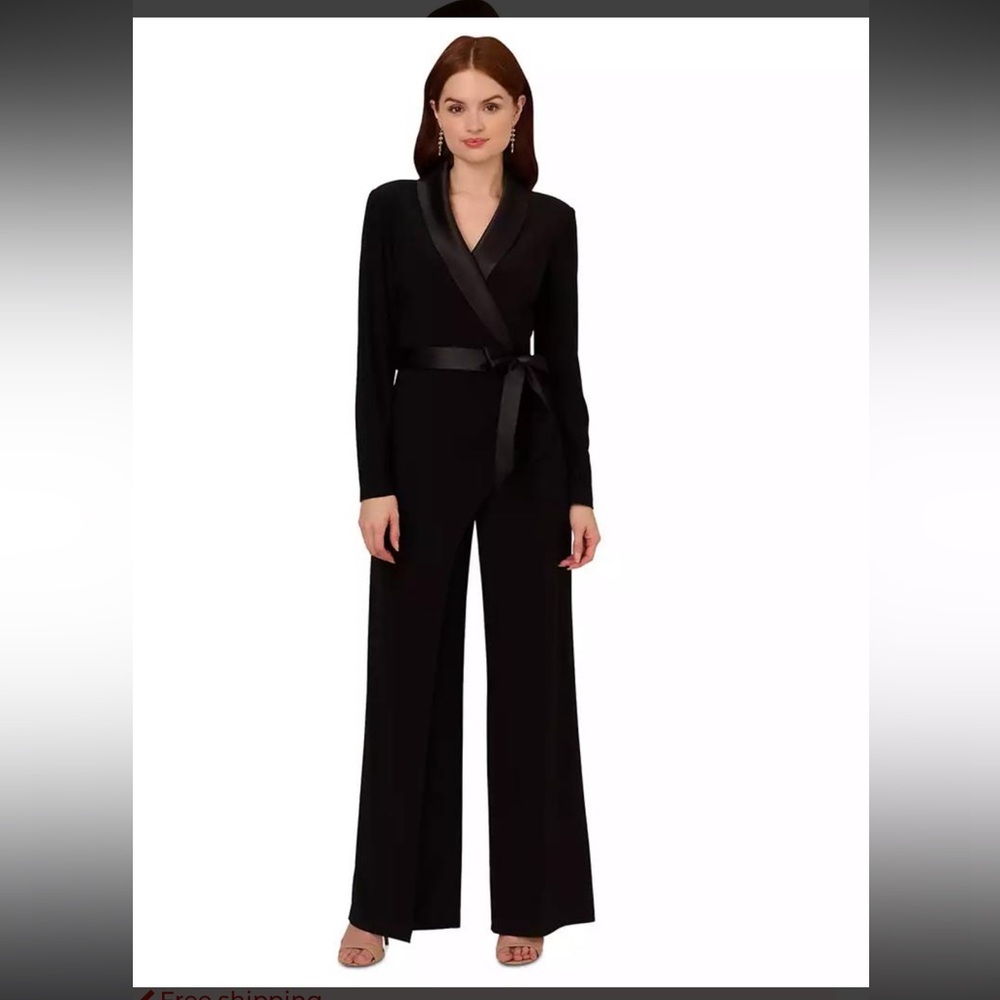 Adrianna Papell Black Satin Trim Jumpsuit